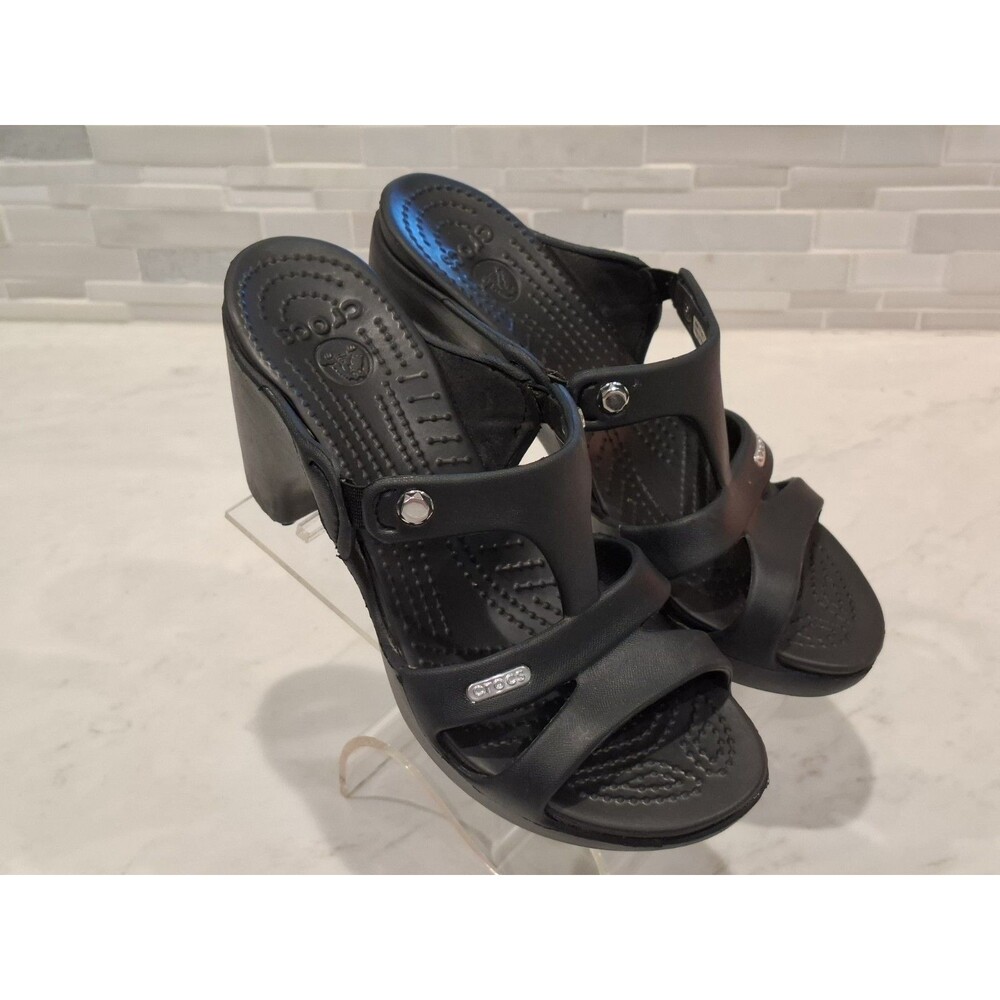 Women's Crocs CYPRUS V Black Platform Heels Sandals Size 7